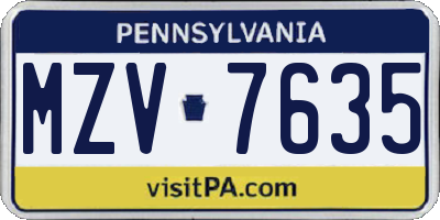 PA license plate MZV7635