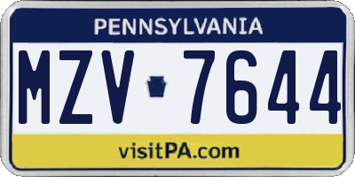PA license plate MZV7644