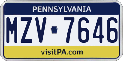 PA license plate MZV7646