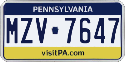 PA license plate MZV7647