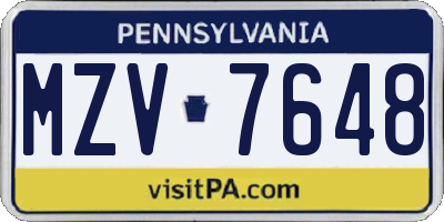 PA license plate MZV7648