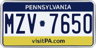 PA license plate MZV7650