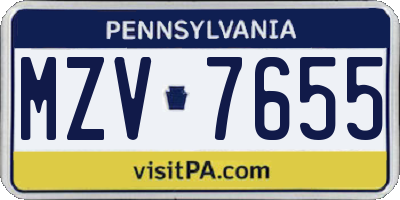 PA license plate MZV7655
