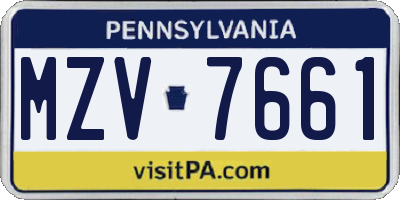 PA license plate MZV7661