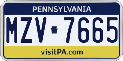 PA license plate MZV7665