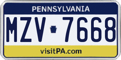 PA license plate MZV7668