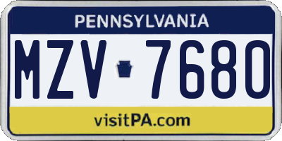 PA license plate MZV7680
