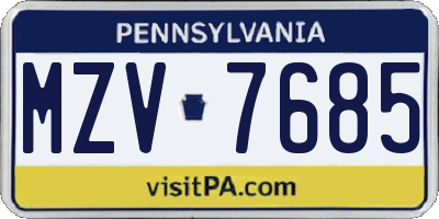 PA license plate MZV7685