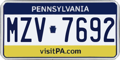 PA license plate MZV7692