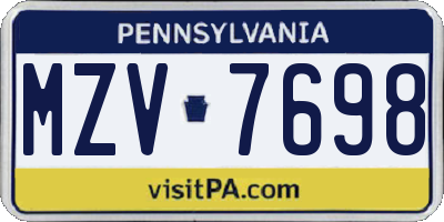 PA license plate MZV7698