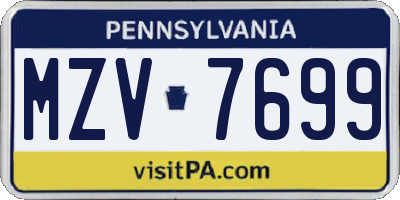 PA license plate MZV7699