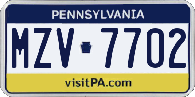 PA license plate MZV7702