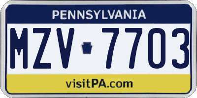 PA license plate MZV7703