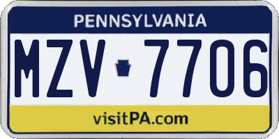 PA license plate MZV7706