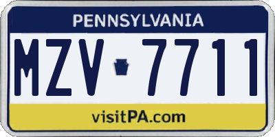 PA license plate MZV7711