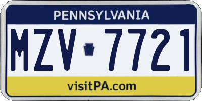 PA license plate MZV7721