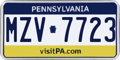 PA license plate MZV7723