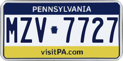 PA license plate MZV7727