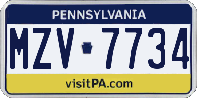PA license plate MZV7734