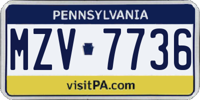 PA license plate MZV7736
