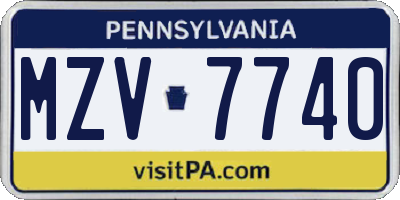 PA license plate MZV7740