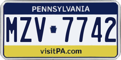 PA license plate MZV7742