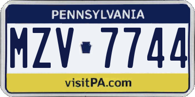 PA license plate MZV7744