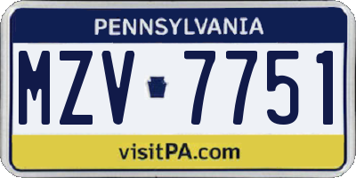 PA license plate MZV7751