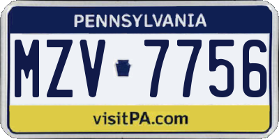 PA license plate MZV7756