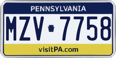 PA license plate MZV7758
