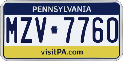 PA license plate MZV7760