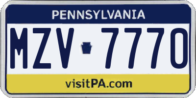 PA license plate MZV7770
