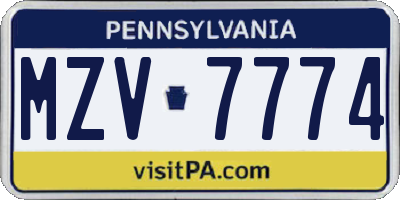PA license plate MZV7774