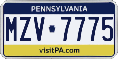 PA license plate MZV7775