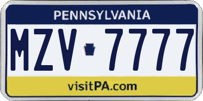 PA license plate MZV7777