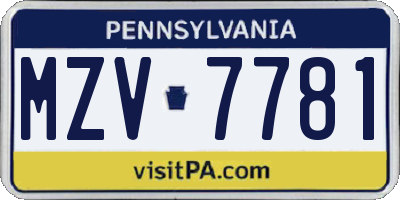 PA license plate MZV7781