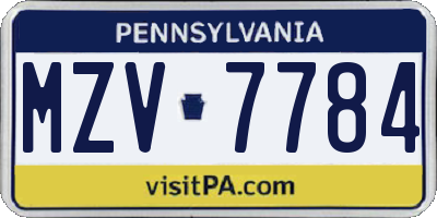 PA license plate MZV7784