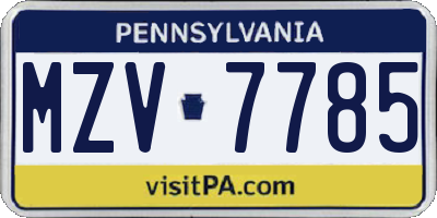 PA license plate MZV7785