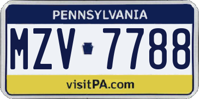 PA license plate MZV7788