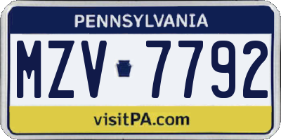 PA license plate MZV7792