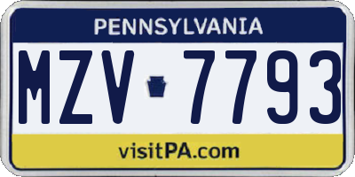 PA license plate MZV7793