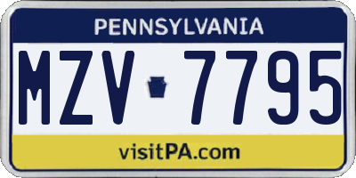 PA license plate MZV7795