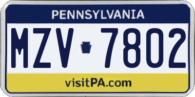 PA license plate MZV7802