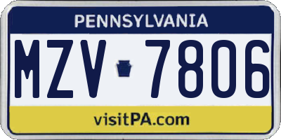 PA license plate MZV7806