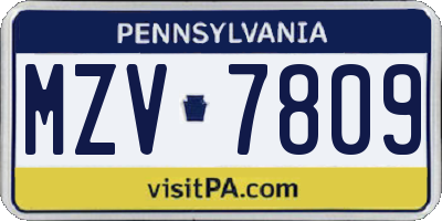 PA license plate MZV7809