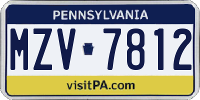 PA license plate MZV7812