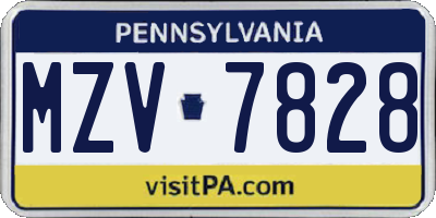 PA license plate MZV7828