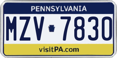 PA license plate MZV7830
