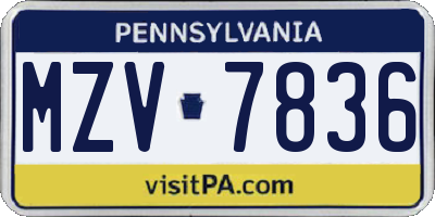PA license plate MZV7836