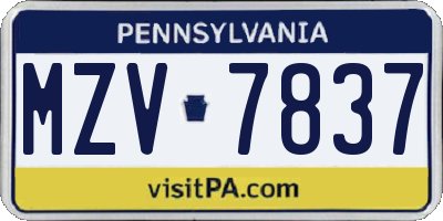 PA license plate MZV7837